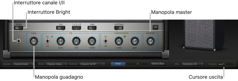 GarageBand per Mac: Utilizzare i controlli dell'amplificatore per basso