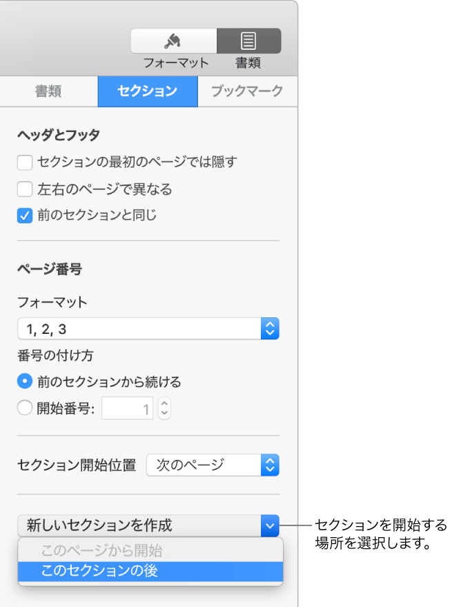 MacのためのPages: Pages書類内のセクションをフォーマットする (日本)