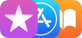 iTunes, App Store ve iBooks simgeleri