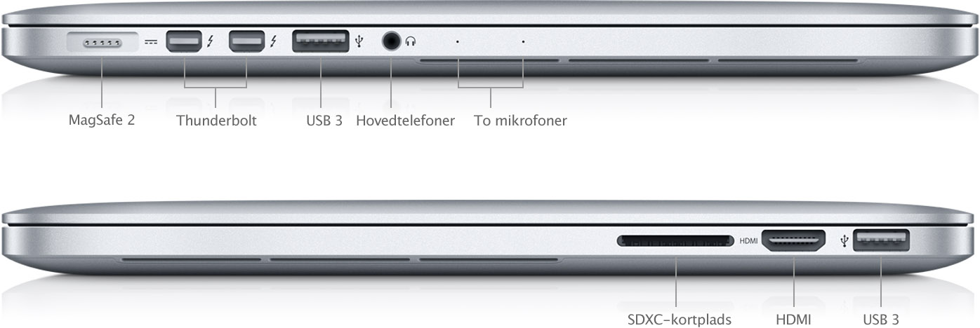 MacBook Pro (Retina, 15", primo 2013) - Tekniske specifikationer (DK)