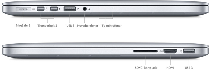 MacBook Pro (Retina, 13", medio 2014) - Tekniske specifikationer (DK)
