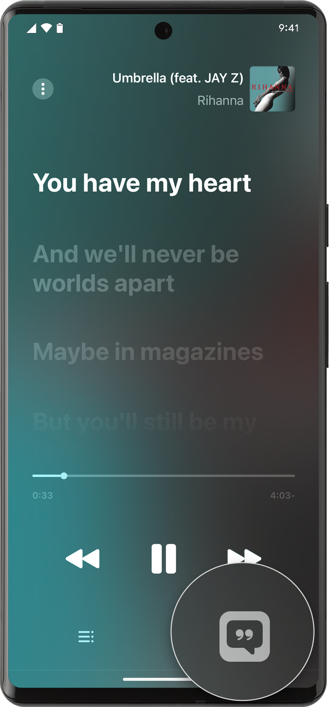جهاز Android يعرض كلمات أغاني بالتزامن مع الغناء