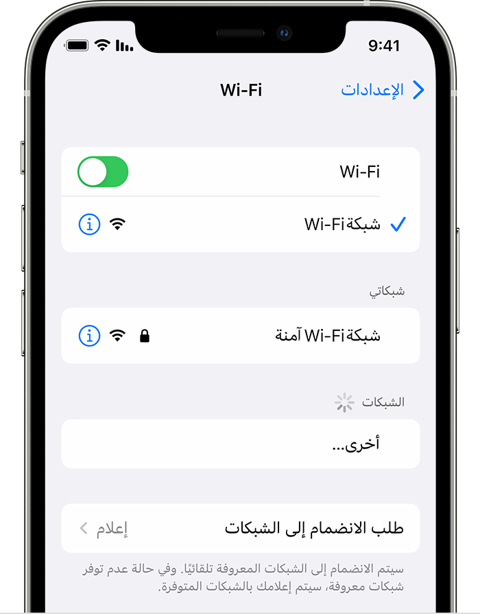 الاتصال بشبكة Wi-Fi على أجهزة iPhone وiPad وiPod touch - Apple دعم (EG)