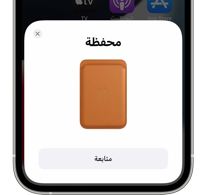 لقطة شاشة iOS تعرض شاشة إعداد المحفظة.