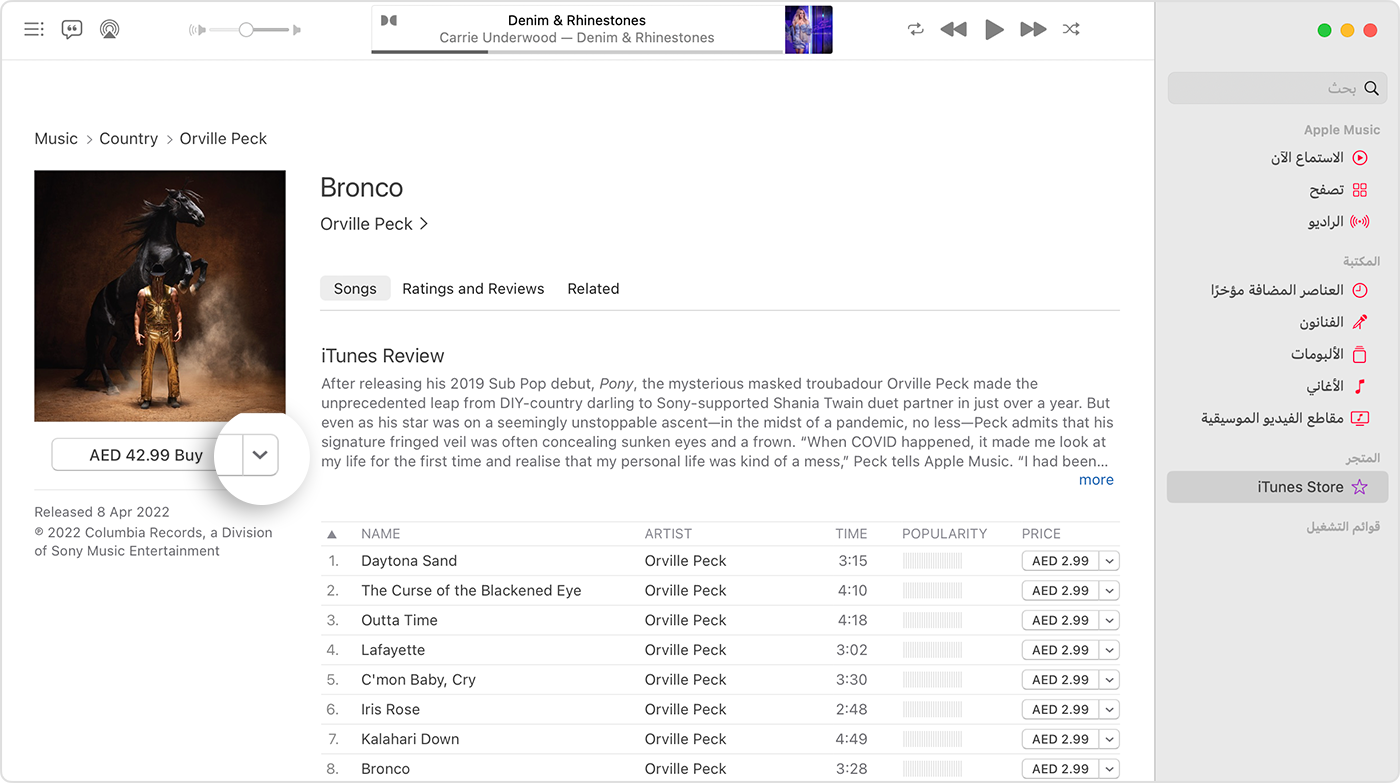 iTunes Store في تطبيق الموسيقى على Mac.