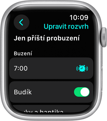 Apple Watch zobrazující možnosti nastavení Jen příští probuzení