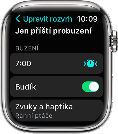 Apple Watch zobrazující možnosti nastavení Jen příští probuzení