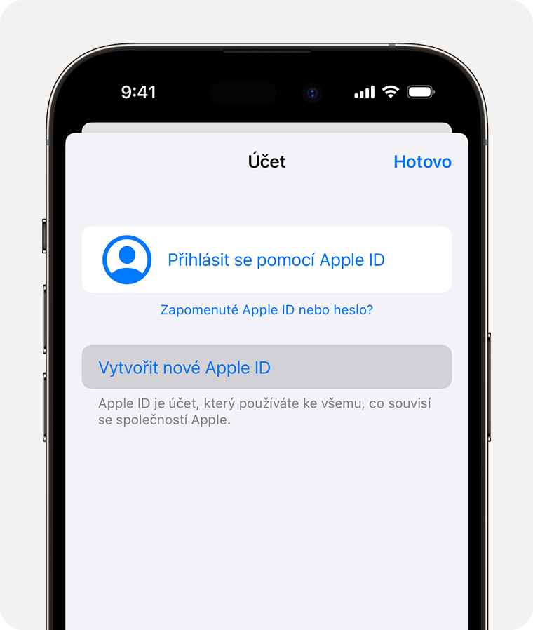 Když otevřete App Store, můžete si vytvořit nové Apple ID.