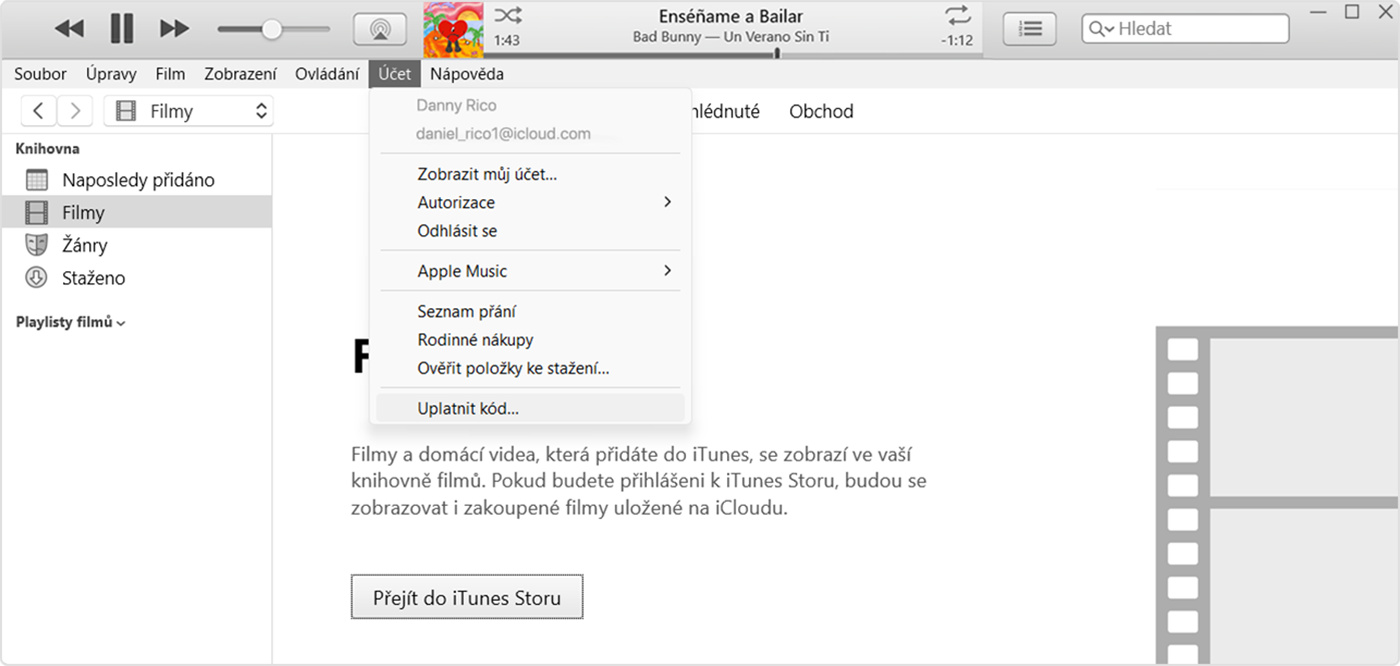 Volba Uplatnit v iTunes pro Windows na PC