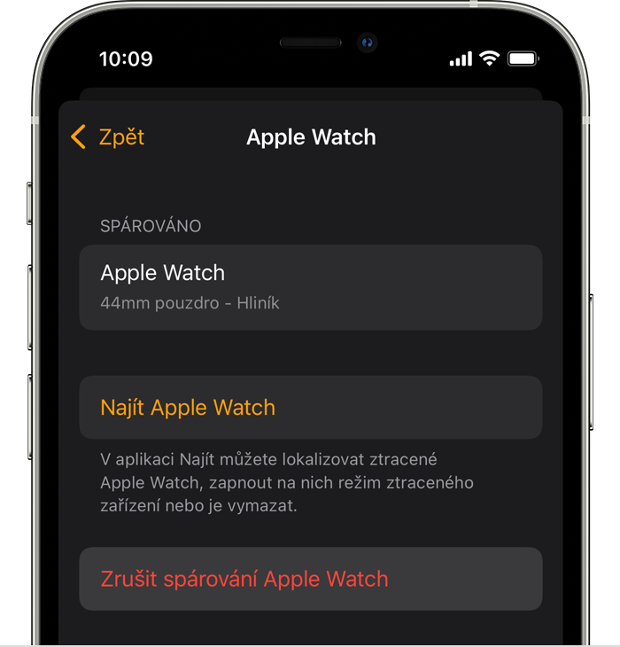 Zrušení spárování a vymazání Apple Watch - Podpora Apple (CZ)
