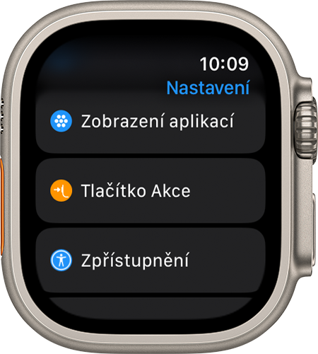 Apple Watch s otevřenou aplikací Nastavení