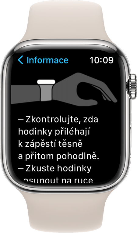 Snímek obrazovky Apple Watch Series 7, který ukazuje, jak hodinky nosit, abyste dosáhli nejlepších výsledků