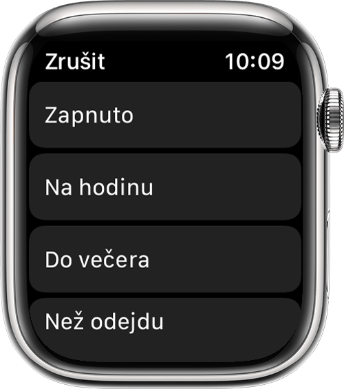 Apple Watch ukazující možnosti režimu Nerušit