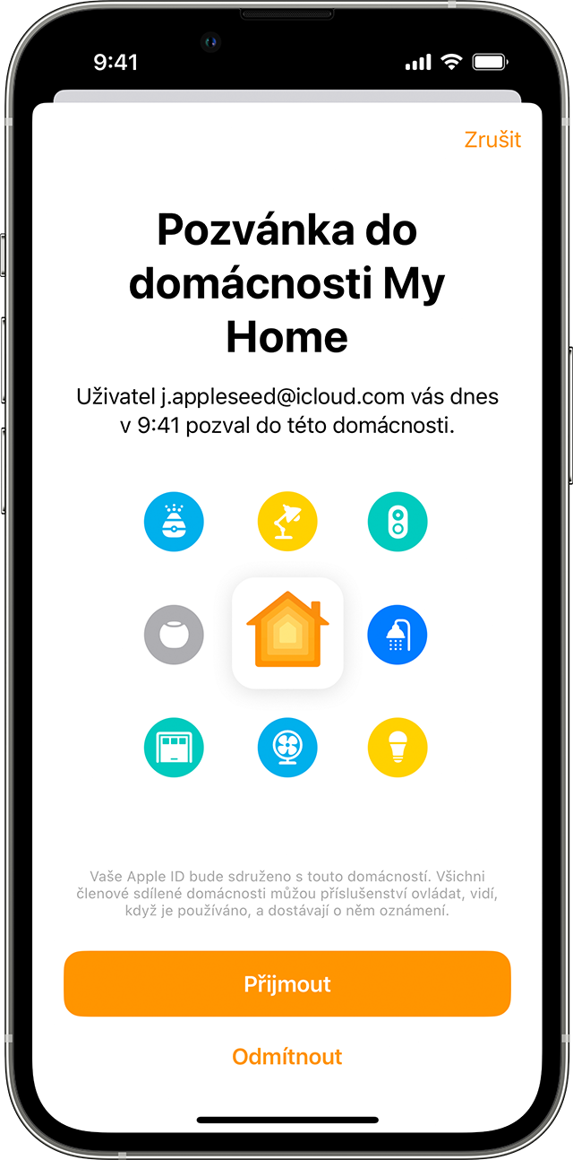 iPhone s pozvánkou do domácnosti v aplikaci Domácnost