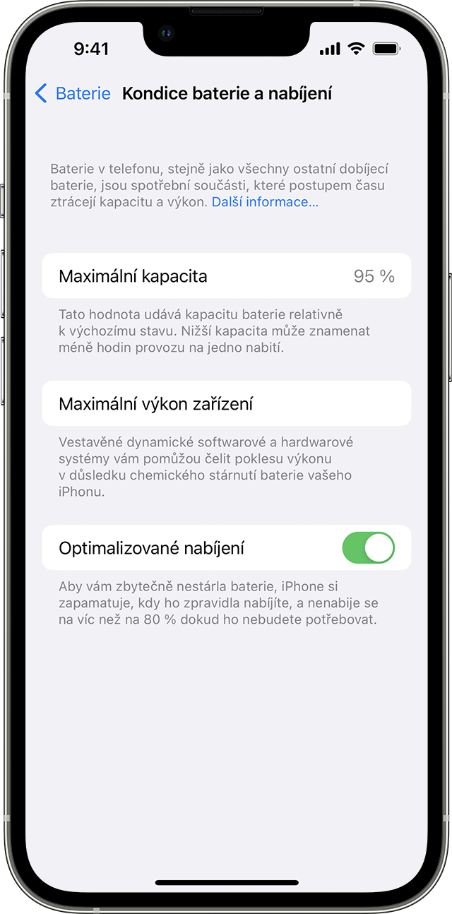 Optimalizované nabíjení baterie iPhonu - Podpora Apple (CZ)