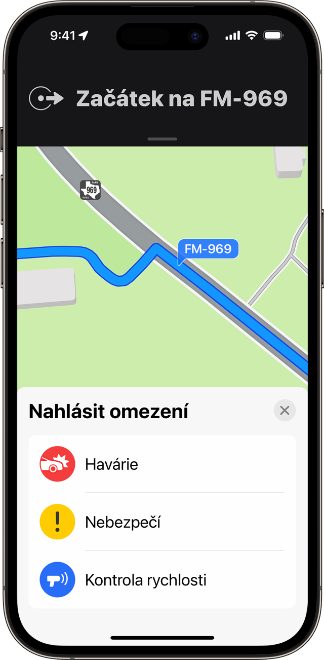 Během používání navigace v Mapách na svém iPhonu můžete nahlásit dopravní situaci.