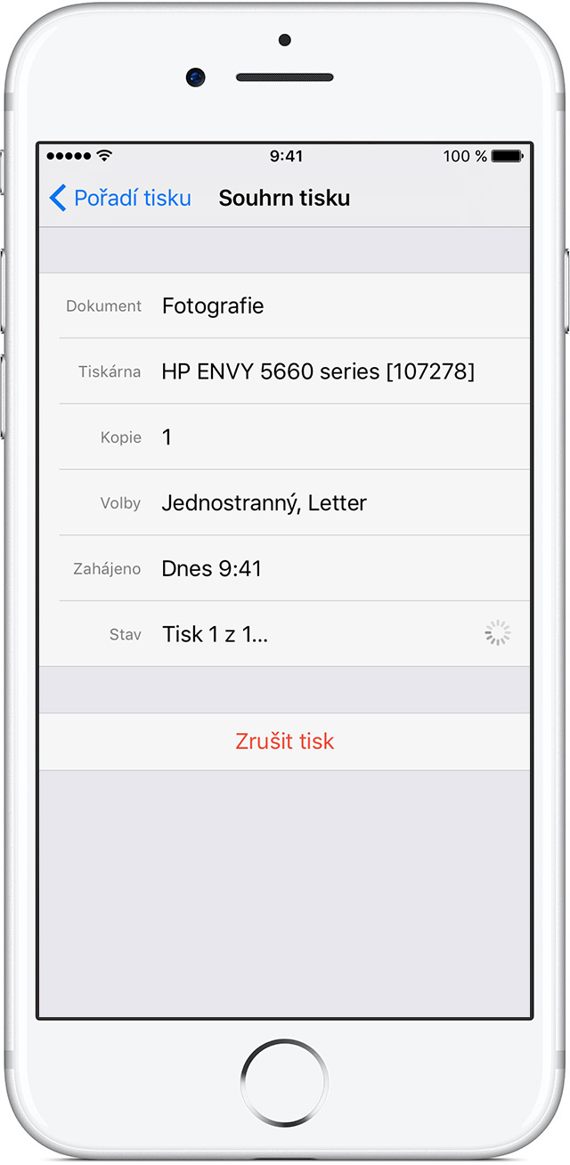 Používání AirPrintu k tisku z iPhonu, iPadu nebo iPodu touch Podpora