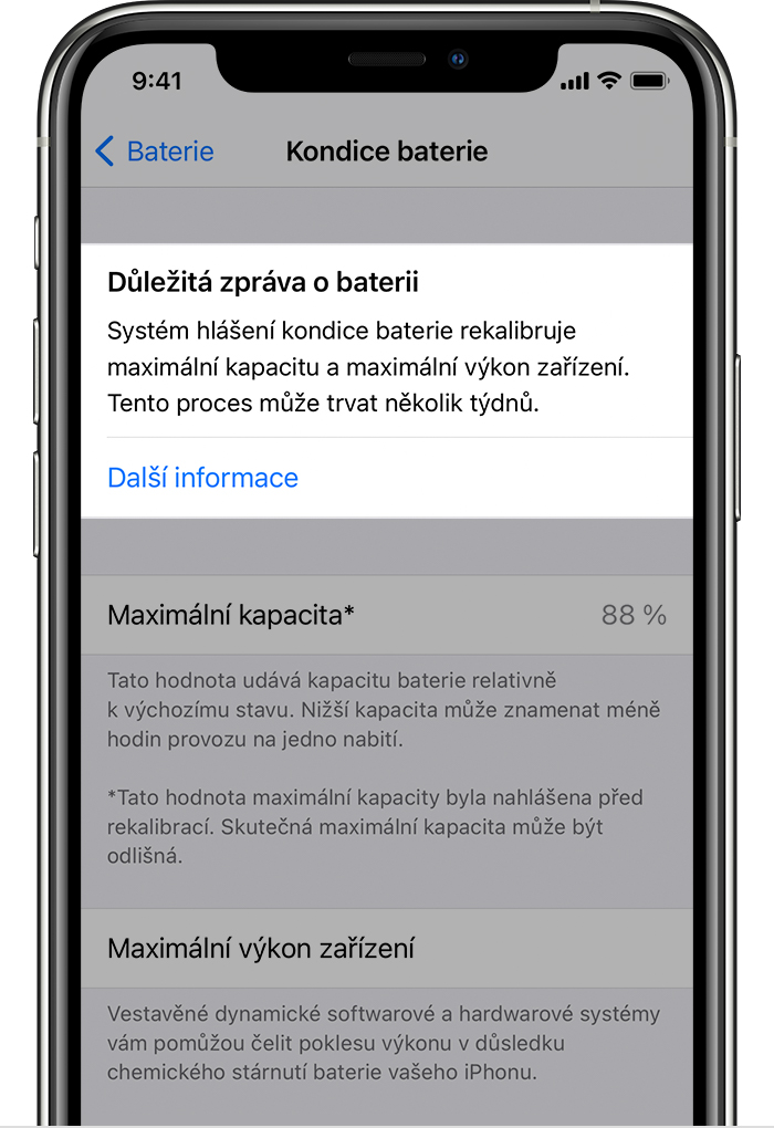 Překalibrování hlášení o kondici baterie v iOS 14.5 - Podpora Apple (CZ)