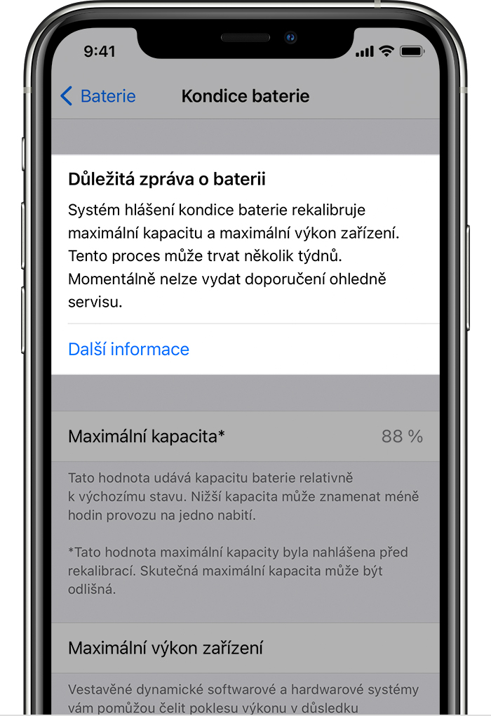 Překalibrování hlášení o kondici baterie v iOS 14.5 - Podpora Apple (CZ)