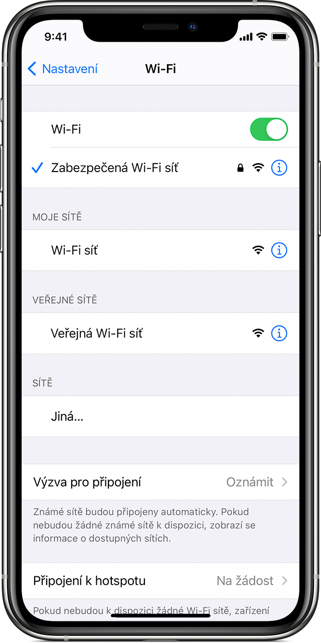 Připojení k Wi-Fi na iPhonu, iPadu nebo iPodu touch - Podpora Apple