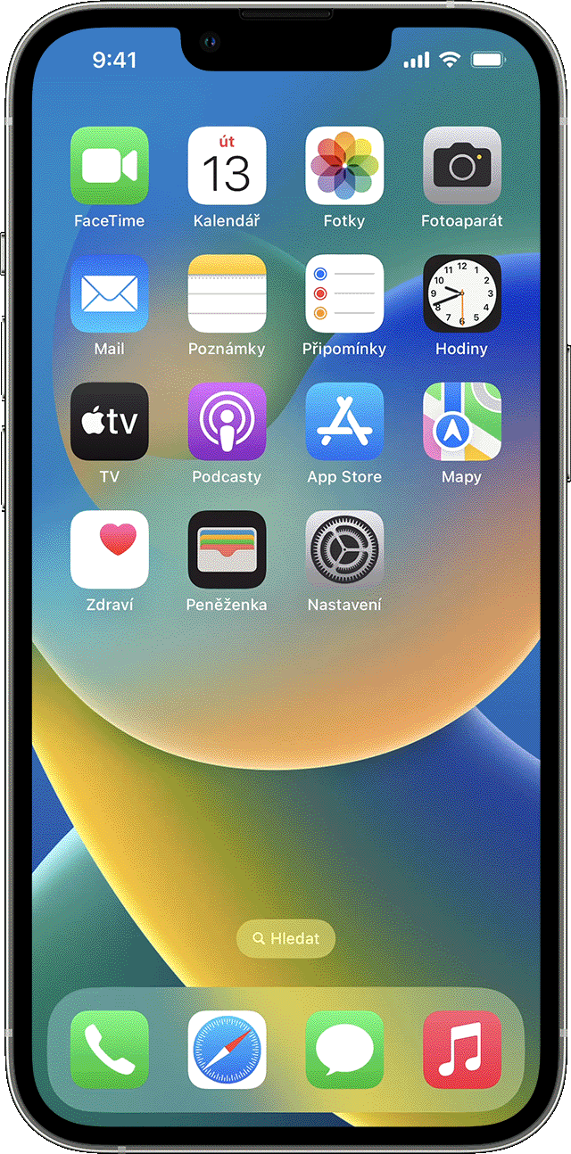 iPhone, na kterém se zobrazuje vypnutý zámek orientace na výšku