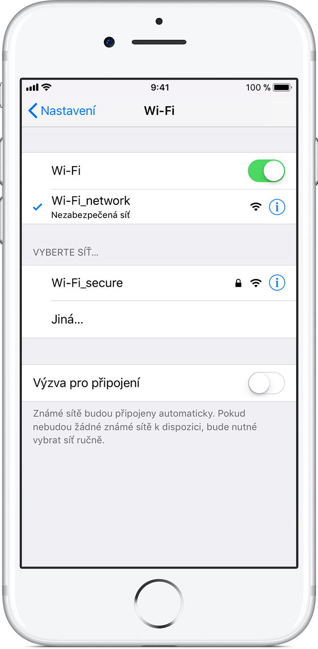 Připojení k WiFi na iPhonu, iPadu nebo iPodu touch Podpora Apple