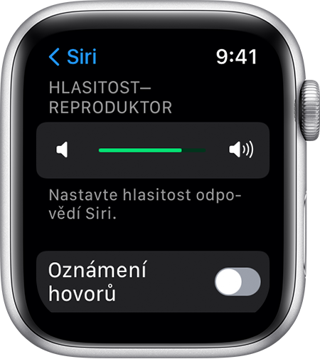Snímek obrazovky watchOS Hlasitost – Reproduktor