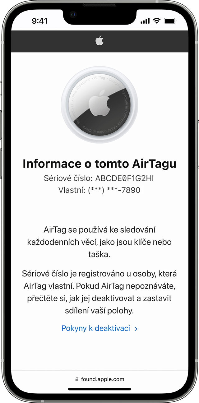 Informace o tomto AirTagu na iPhonu