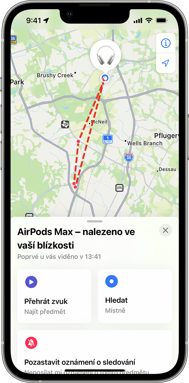 Neznámý předmět zobrazený na mapě v aplikaci Najít na iPhonu