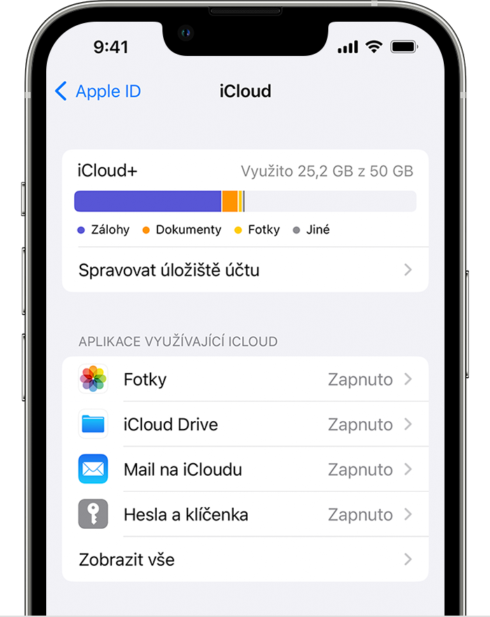 Změna nastavení iCloudu - Podpora Apple (CZ)