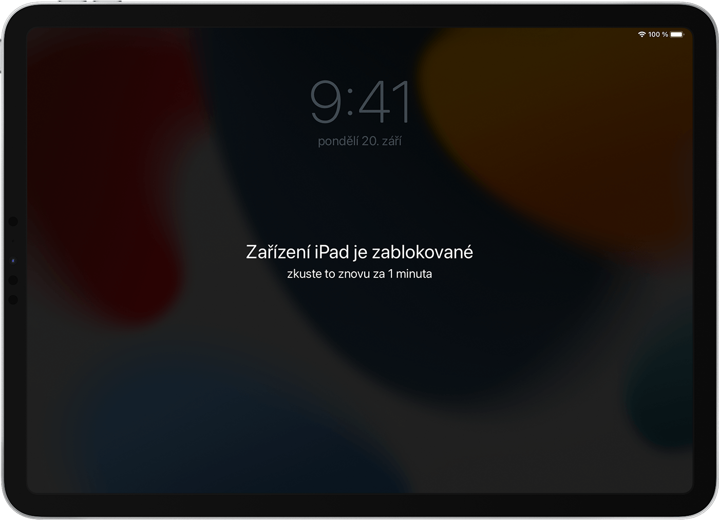 iPad zobrazující obrazovku se zprávou, že je iPad zablokován.