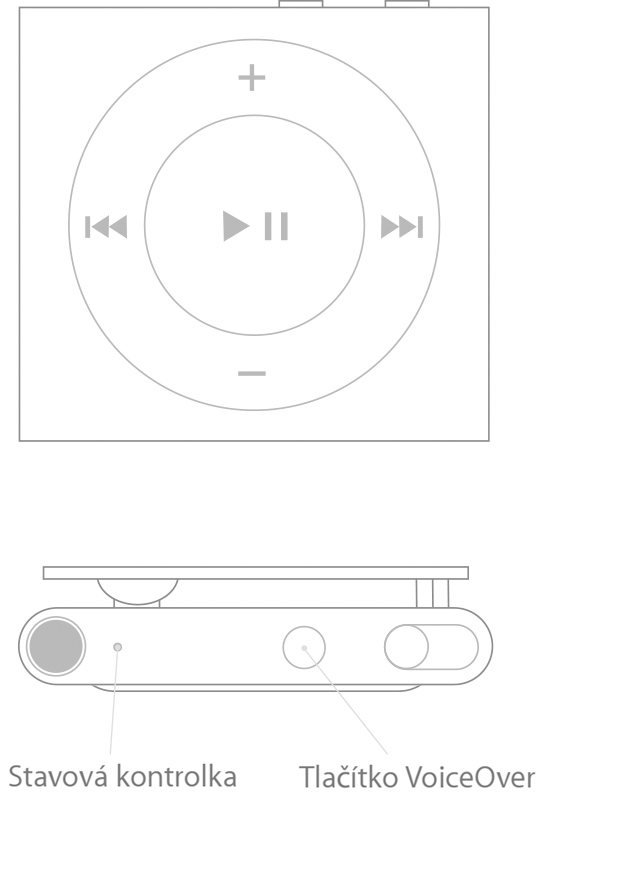 Kontrola stavového indikátoru a stavu nabití baterie na iPodu shuffle -  Podpora Apple (CZ)