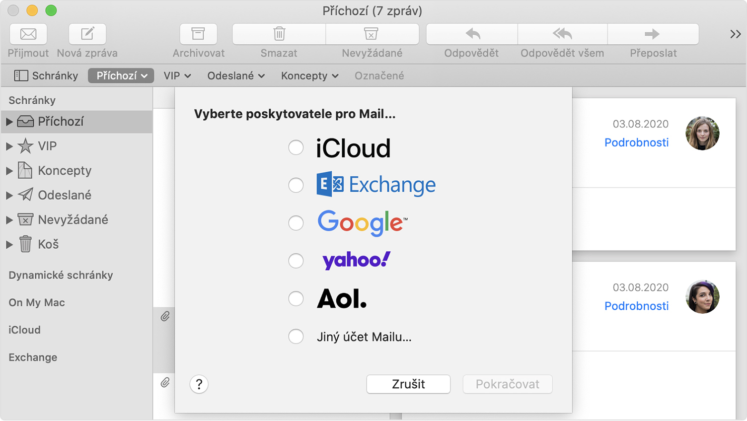 Přidejte si e-mailový účet do aplikace Mail na Macu - Podpora Apple