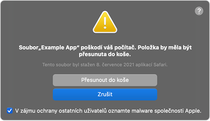 Upozornění macOS na malware