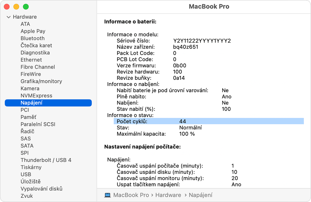 Určení počtu cyklů baterie v noteboocích Mac - Podpora Apple (CZ)