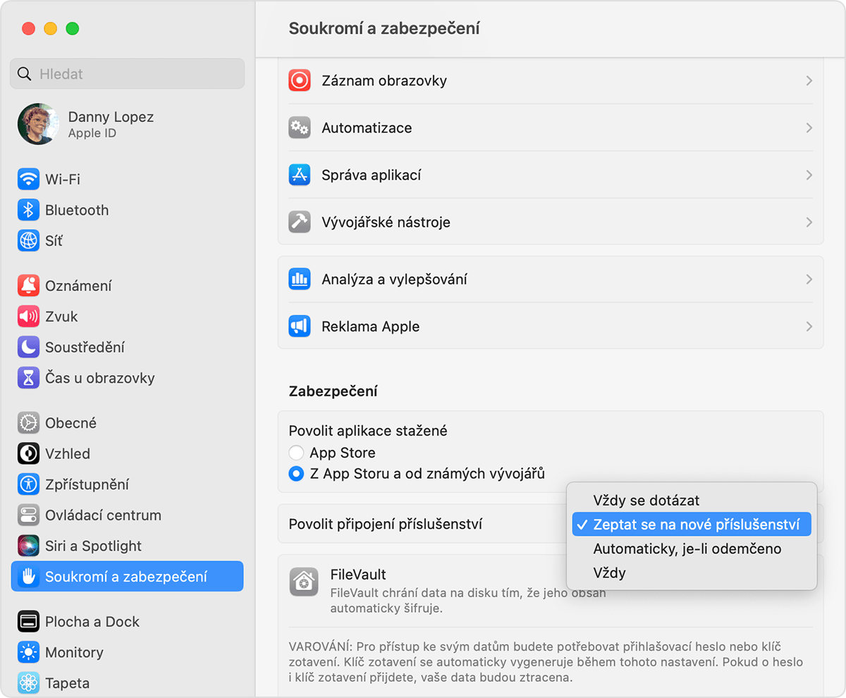 Když vás Mac požádá o povolení připojení příslušenství - Podpora Apple (CZ)