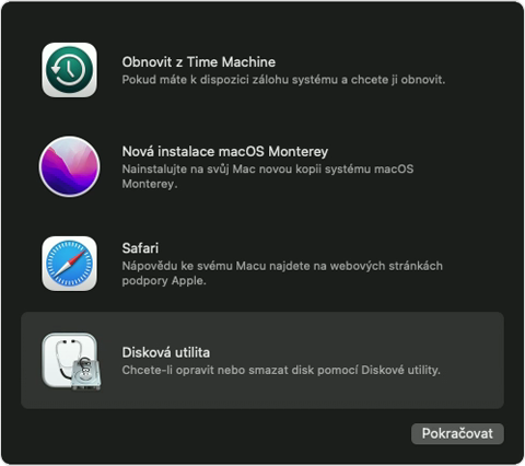 Použití Diskové utility k vymazání Macu s procesorem Intel - Podpora Apple  (CZ)