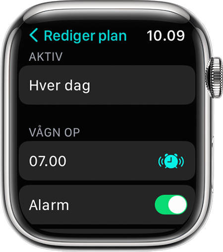 En Apple Watch-skærm, hvor indstillinger til redigering af komplet tidsplan vises