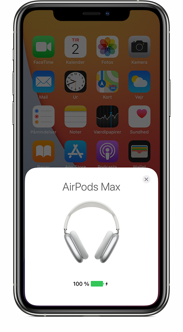 Status for opladning af AirPods Max