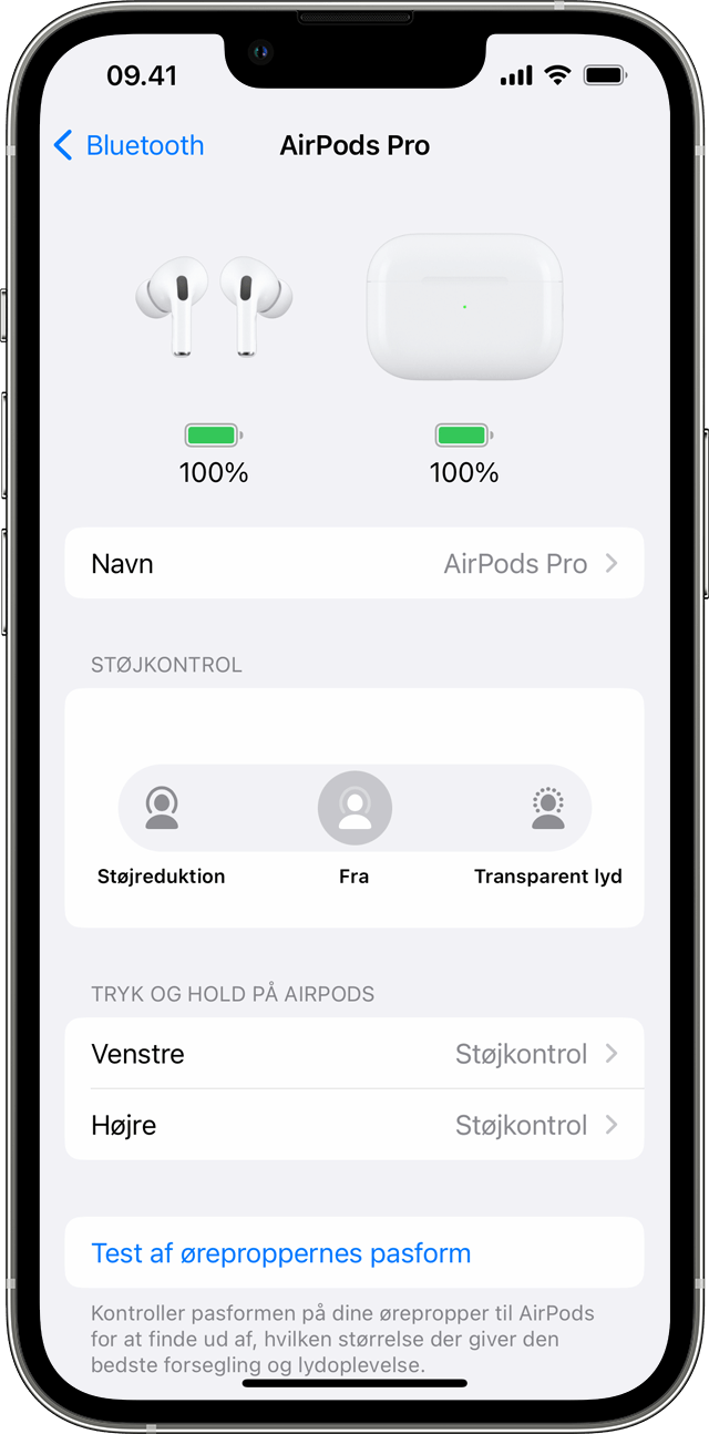 Indstillinger for AirPods på iPhone 