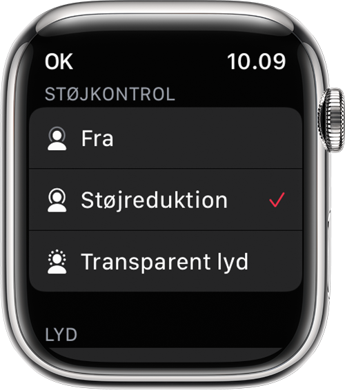 Støjreduktion og Transparent lyd på Apple Watch