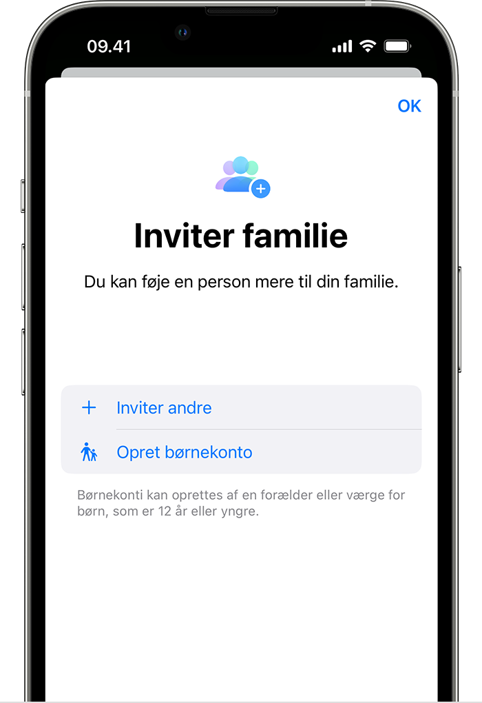 Opret en konto til et barn findes lige under Inviter andre. 