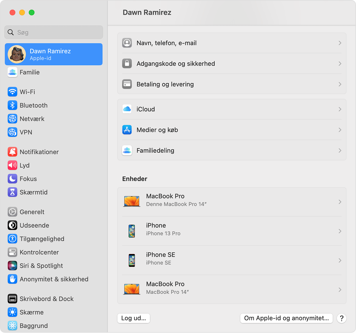 På Mac skal du finde enheder, hvor du er logget ind med dit Apple-id, under Systemindstillinger