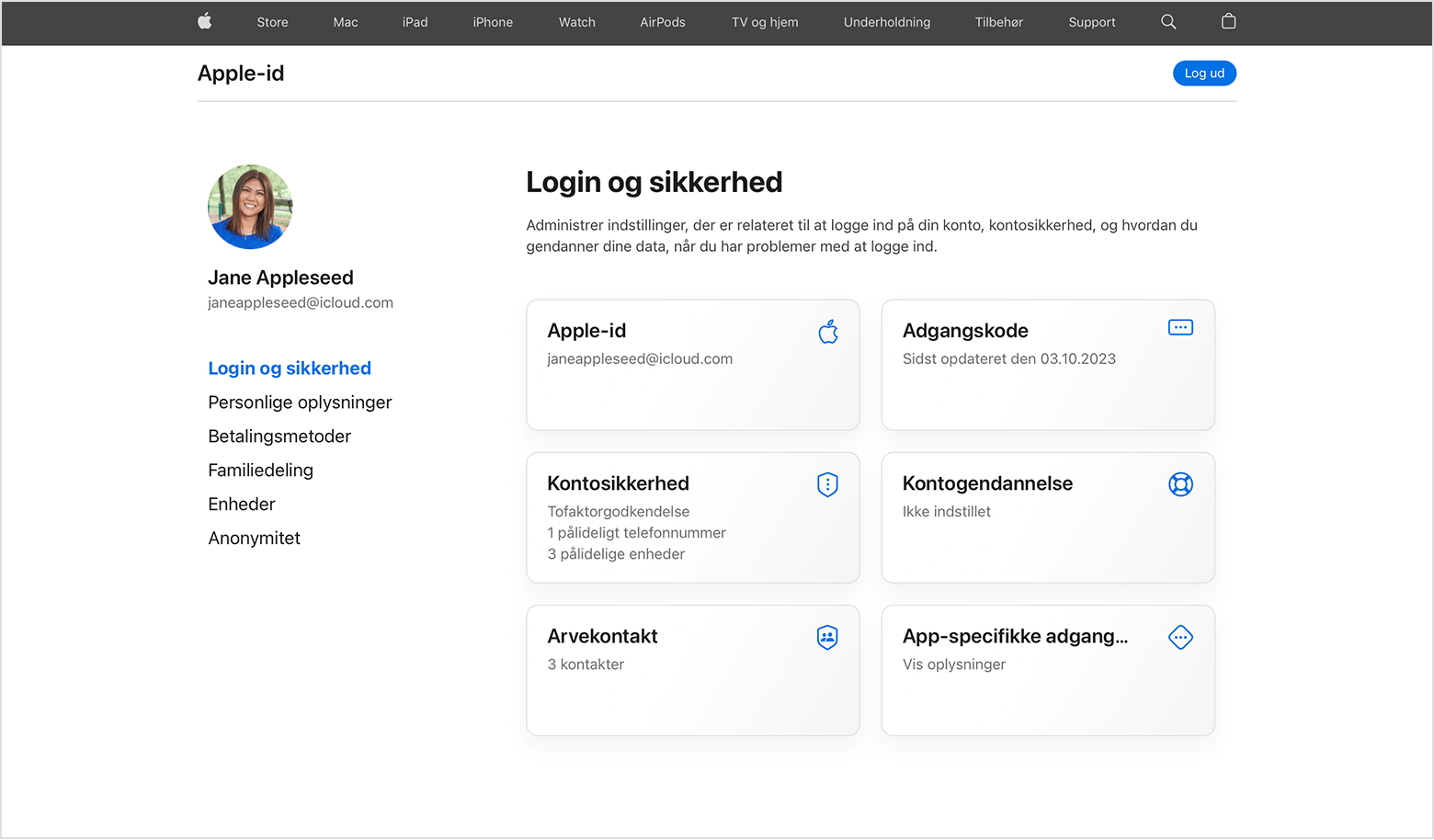 Skærm, der viser, hvordan du skifter adgangskoden til Apple-id på nettet