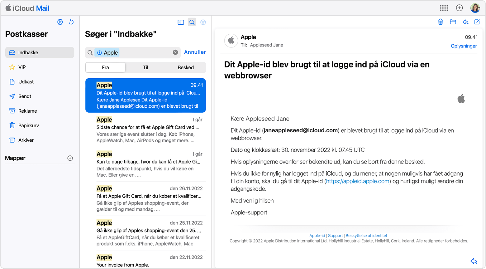 Find den e-mailadresse, der er knyttet til dit Apple-id, ved at søge efter e-mails fra Apple