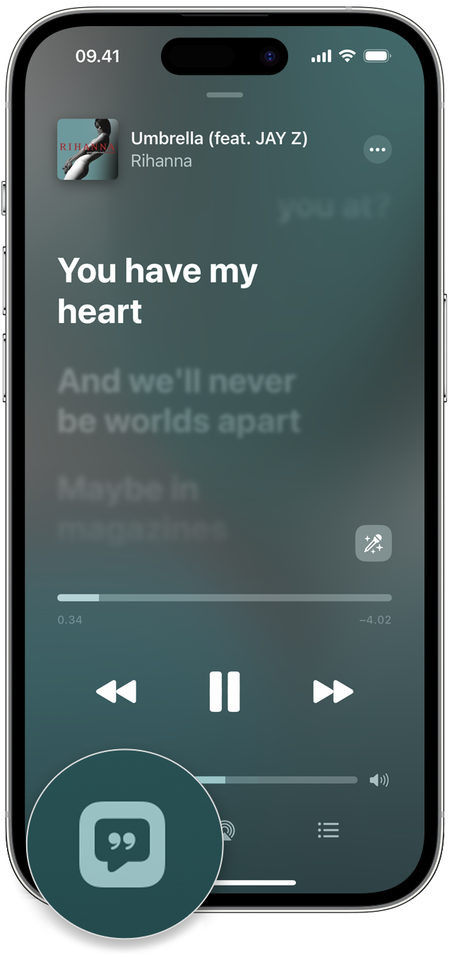 iPhone, der viser knappen Sangtekster