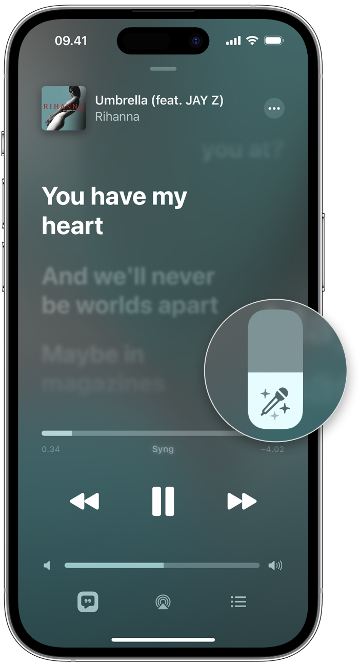iPhone, der viser mærket til at justere vokallyd