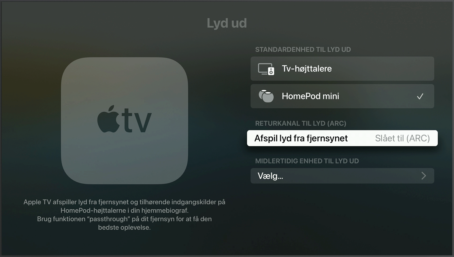 Brug HDMI ARC eller eARC med dit Apple TV Apple-support (DK)