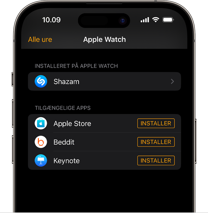 iPhone-skærm, hvor appen Watch vises 
