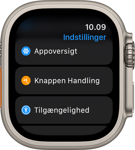 Apple Watch Ultra, der viser appen Indstillinger